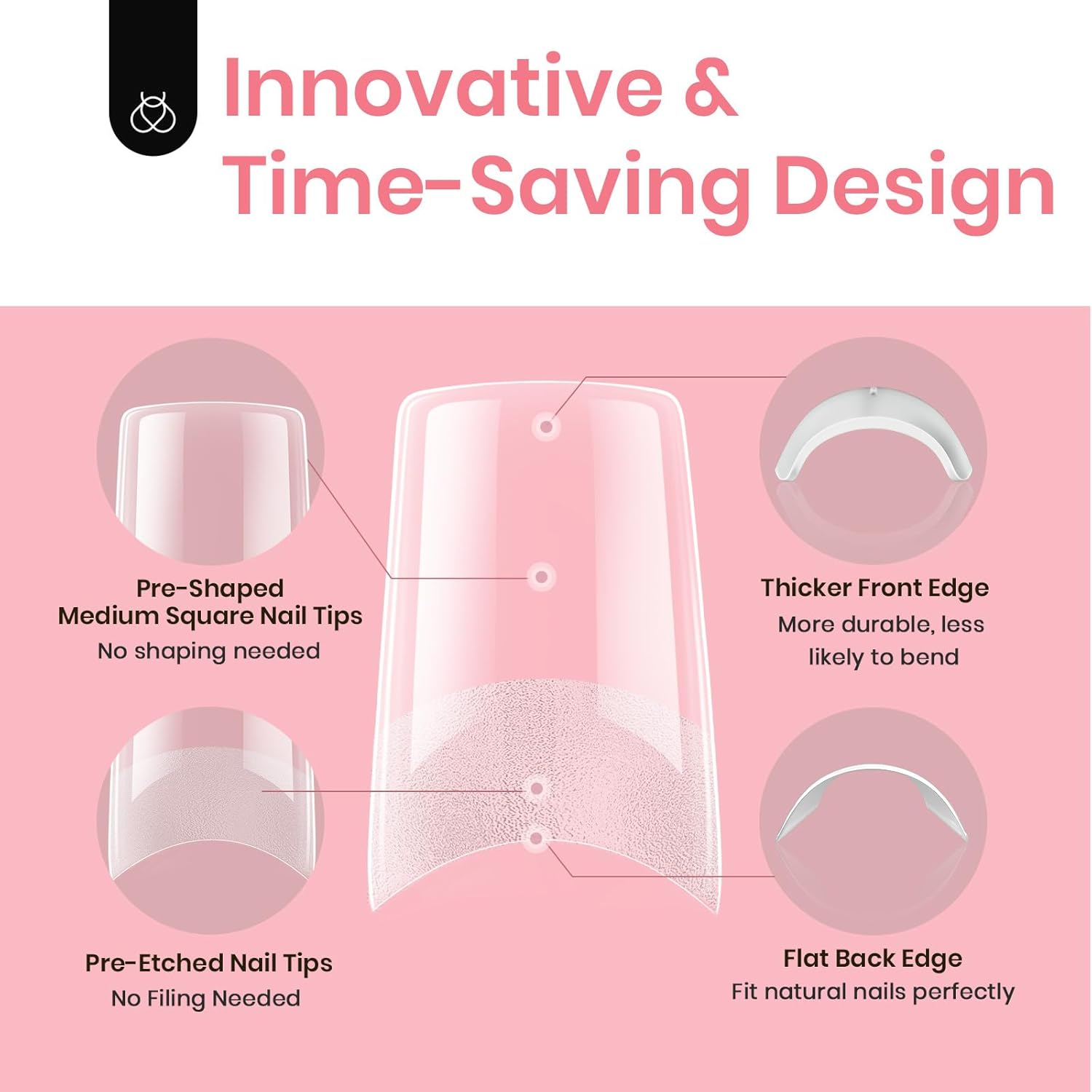 Beetles Gel Nail Tips Kit Etch-X, Square Medium, 288Pcs 12 Sizes, with 10mL Nail Glue, Pre-Etched Half Matte Half Cover Soft Acrylic False Nail Kit for Home DIY Salon Art Fall Press on Nail Extension-Velvo Beauty