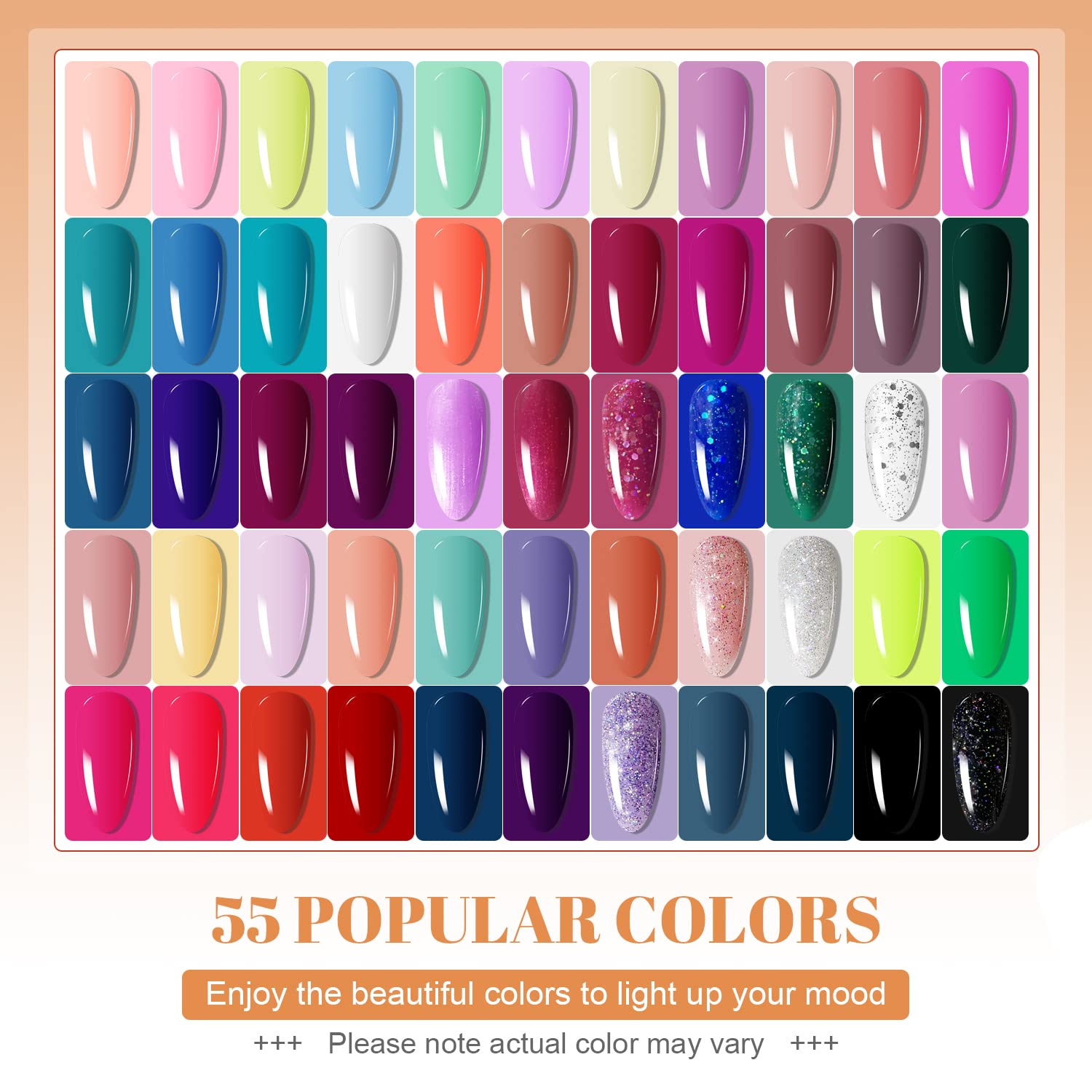 JODSONE 60 PCS Gel Nail Polish Starter Kit 55 Color Combination of Light and Dark Colors Emerald Green Klein Blue Soak off No Wipe Base Coat Matte and Glossy Top Coat Nail Gel Kit-Velvo Beauty