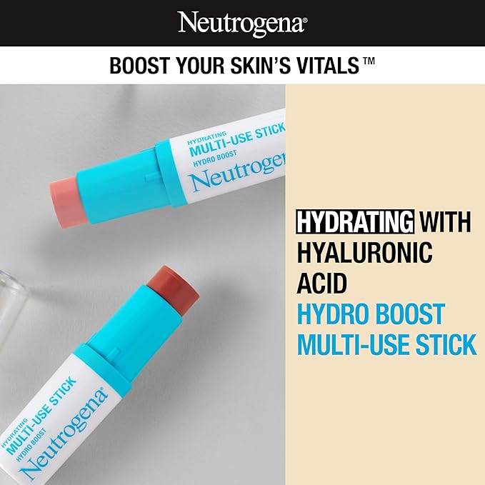 Neutrogena Hydro Boost Hydrating Multi-Use Makeup Stick with Hyaluronic Acid, Gentle Multi-Use Colored Makeup Balm to Brighten Lips, Cheeks & Eyes, Non-Comedogenic, Soft Pink, 0.26 oz-Velvo Beauty