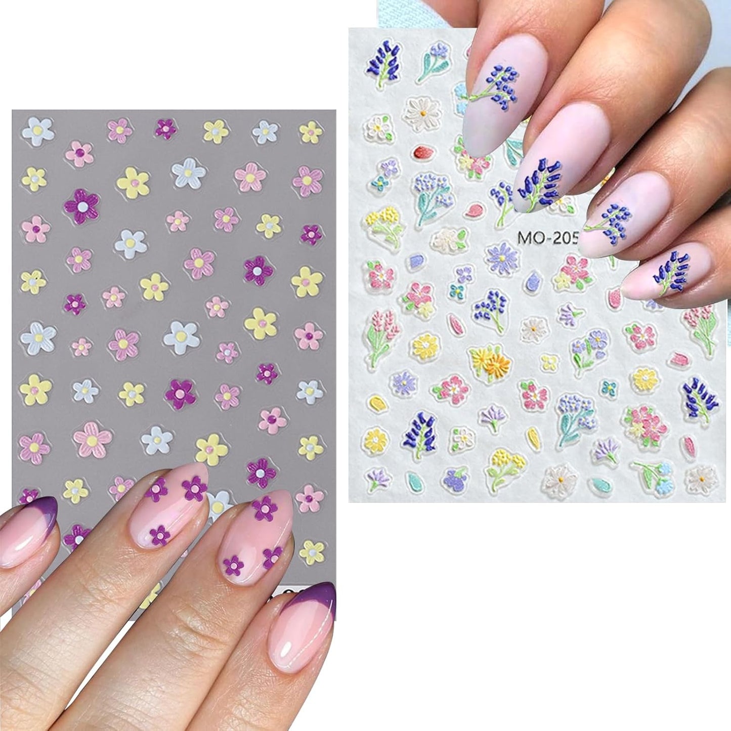 Flower Nail Art Stickers 7 Sheets 5D Nail Decals Spring Summer Nails Art Design 3D Self-Adhesive Supplies White Yellowe Daisy Flower Nails Decoration for Women DIY Design-Velvo Beauty