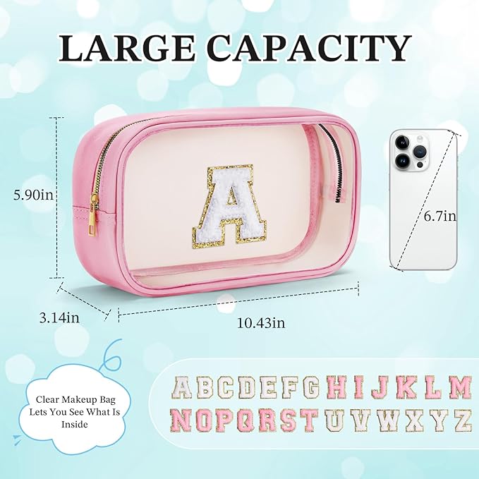 YOOLIFE Birthday Gifts Clear Makeup Bag Cosmetic Bag Pink Preppy Stuff Travel Accessories Makeup Pouch Birthday Gift for 4 5 6 7 8 9 10 11 12 Year Old Girls Graduation Teacher Gift K-Velvo Beauty