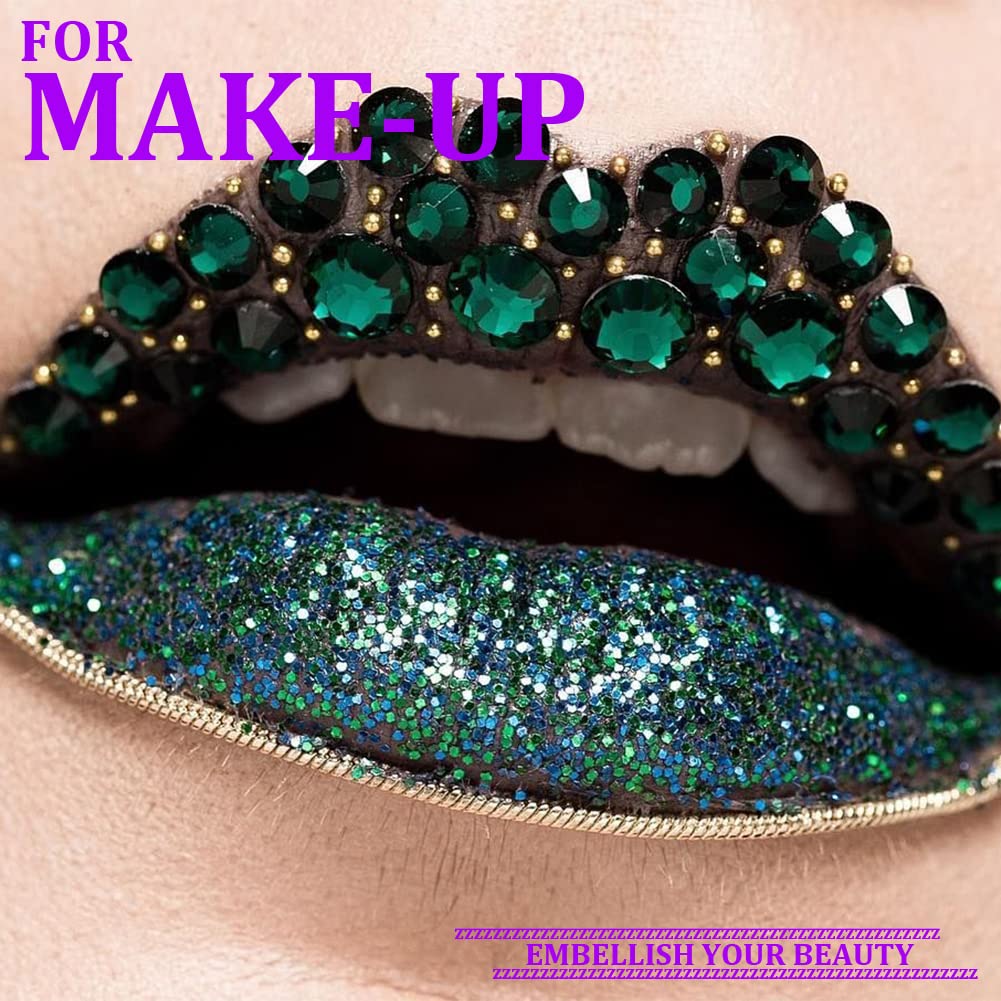 One Pack 2000 Pcs of Flatback Round Dark Green Rhinestones 6 Sizes (1.5-6 mm) with Nail Art Rhinestone Picker Pencil and Tweezers for DIY and Salon Use-Velvo Beauty