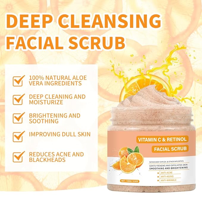 Vitamin C Face Scrub, Exfoliating Facial Wash with Retinol, Facial Scrub,Facial Exfoliating Scrub, Facial Scrubs for Women,Deep Cleansing Face Wash Cleanser for Women Men-Velvo Beauty