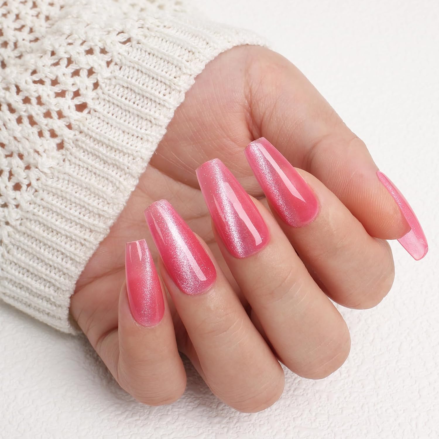 Coral Pink Cat Eye Gel Nail Polish,Crystal Holographic Magnetic Cateye Gel Polish, Pink Color Gel Silver Shimmer Velvet Soak Off Uv Led Home Diy Manicure- GP0083-Velvo Beauty