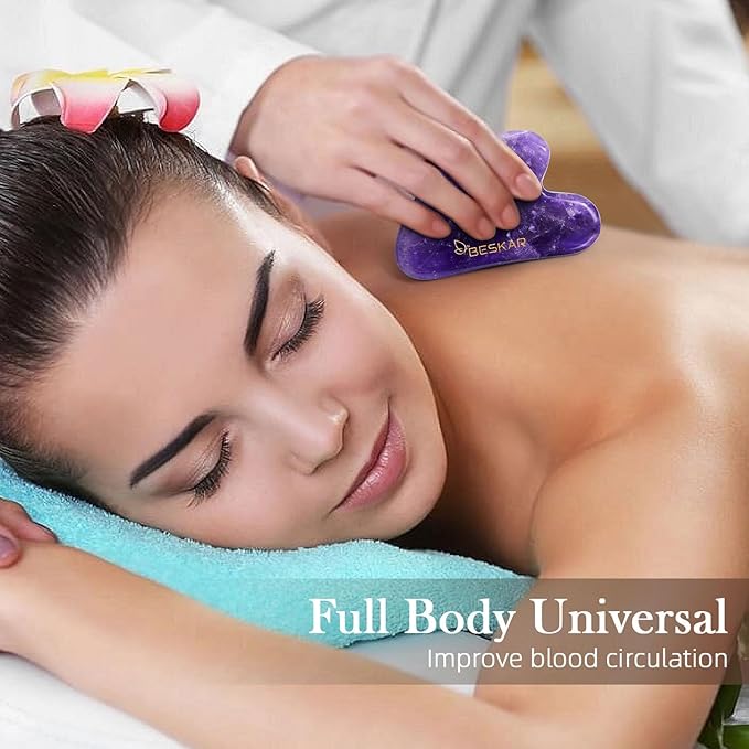 BESKAR Gua Sha Facial Tools, Natural Jade Stone Guasha Massager for Jawline Sculpting, Tighten Face Skin and Reduce Wrinkles, Face Eyes Body Neck Massage Tool, Skin Care Gift-Velvo Beauty