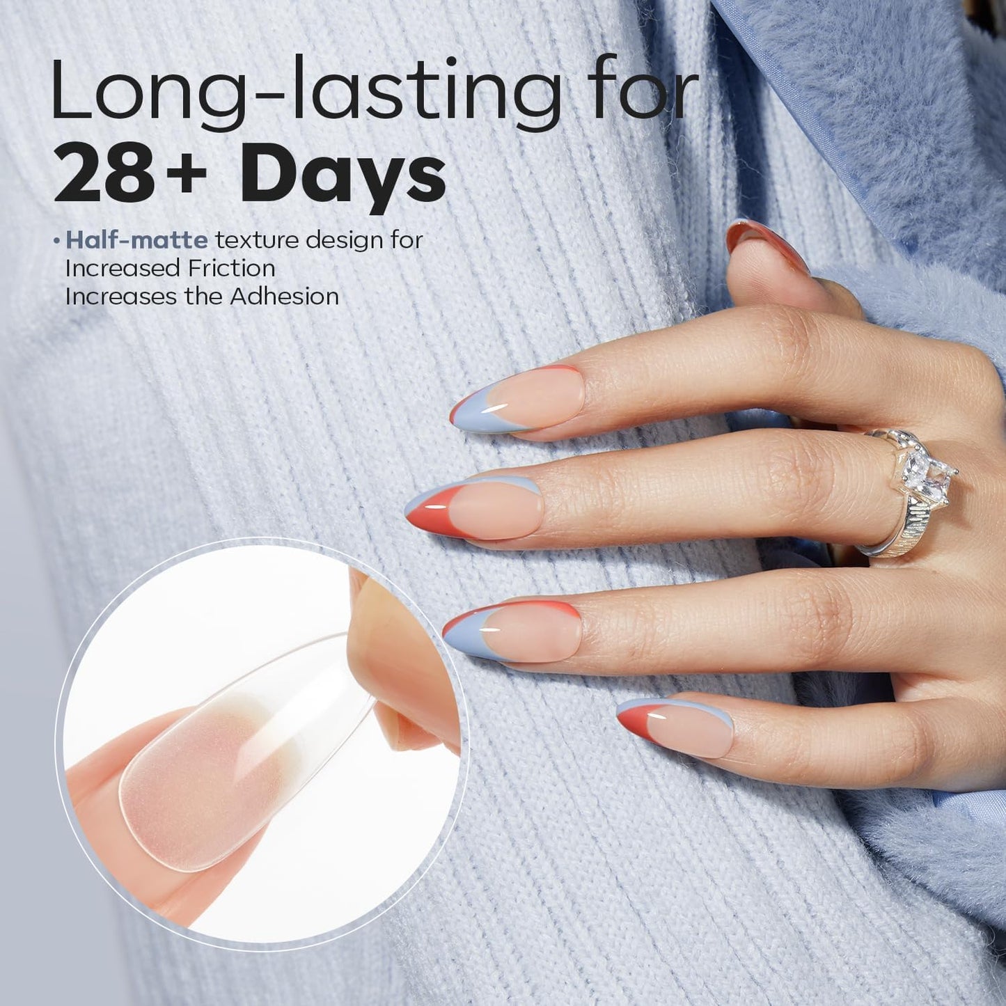 Modelones Almond Fake Nail Tips -510Pcs Medium Soft Gel Nail Tips Almond Shape Pre Etched Half Matte Full Cover Clear Acrylic Gel Kit False Press on for Extension Manicure Salon DIY at Home 15 Sizes-Velvo Beauty