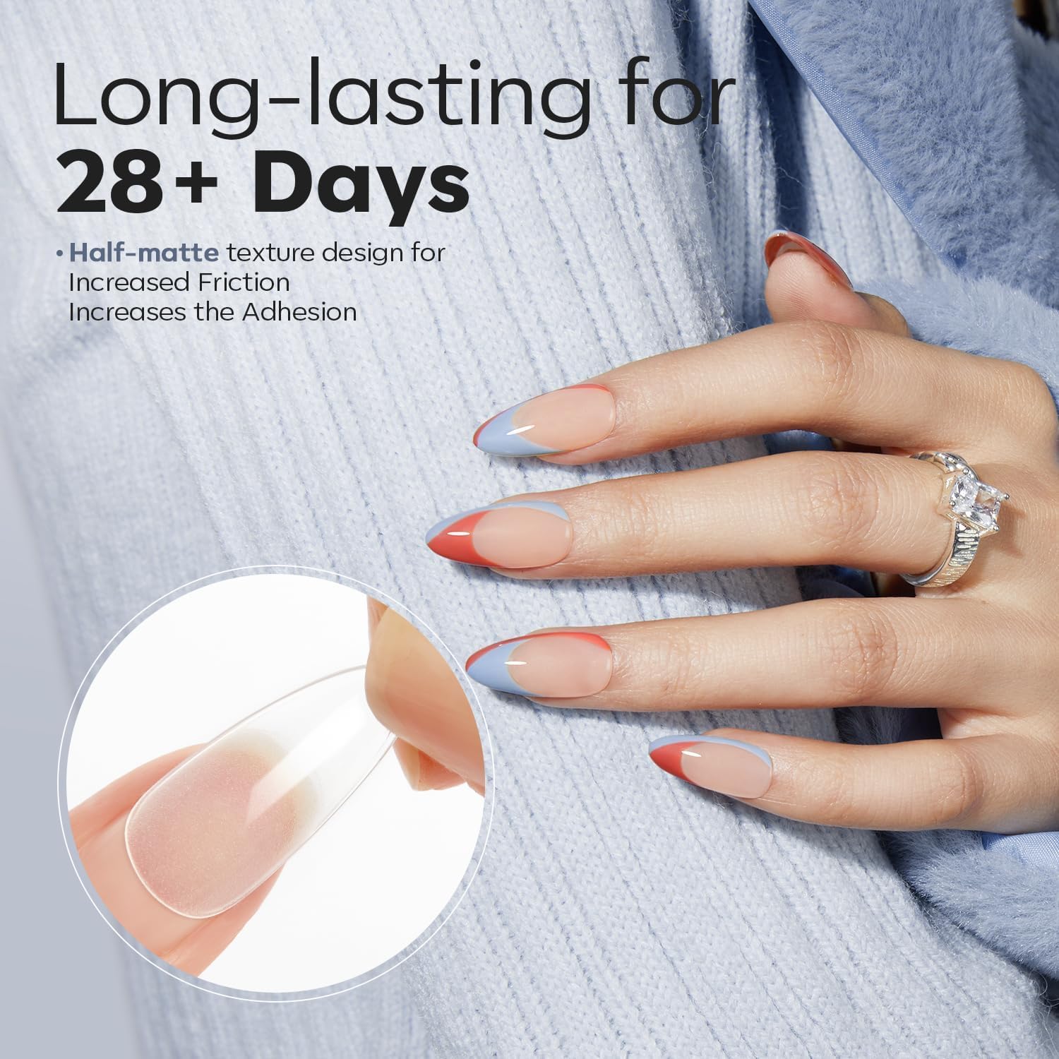 Modelones Almond Fake Nail Tips -510Pcs Medium Soft Gel Nail Tips Almond Shape Pre Etched Half Matte Full Cover Clear Acrylic Gel Kit False Press on for Extension Manicure Salon DIY at Home 15 Sizes-Velvo Beauty