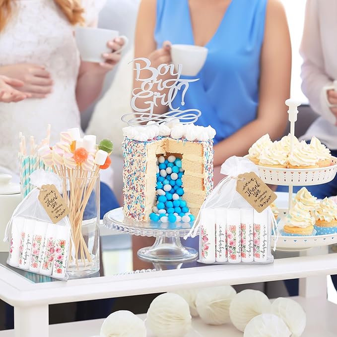 Demissle 50 Pcs Baby Shower Lip Balm Gift Set with 100 Pcs Organza Bags Baby Shower Party Favor for Guest Thank You Tag Rope Baby Shower Party Decoration Gender Reveal Souvenirs(Watercolor Flower)-Velvo Beauty