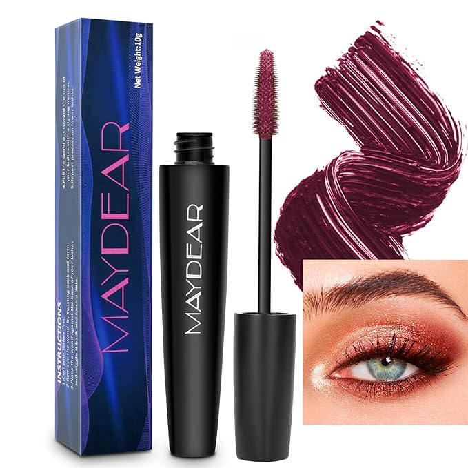 Maydear Burgundy Mascara for Eyelashes, Waterproof Colored Long Lasting Smudgeproof for Women Fast Dry Lengthening Eye Makeup Party - Dark Purple-Velvo Beauty