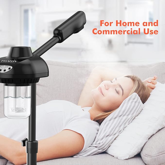 TASALON Steamer on Wheels for Professional Skin Rejuvenation, Facial Steamer Kit for Home, Spa, Clinic - Warm Mist, Ozone Face Humidifier - Pore Opener and Cleanser-Black-Velvo Beauty