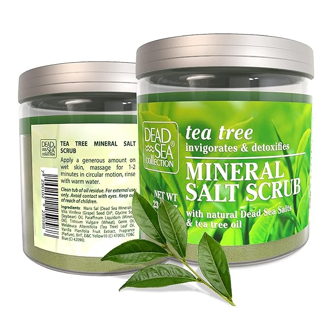 Dead Sea Collection Tea Tree Salt Scrub – Exfoliating Body Scrub for Women – Moisturizing and Nourishing Skin – with Pure Oils and Dead Sea Minerals (23.28 Oz)-Velvo Beauty