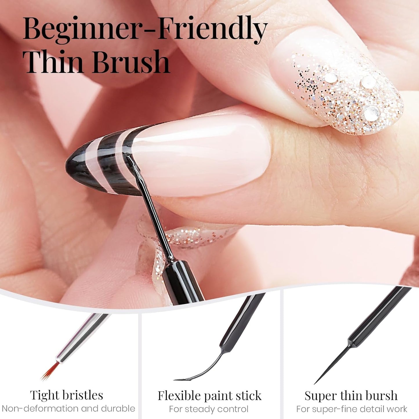 beetles Gel Polish Liner Gel Nail 7ml Classic Black Gel Polish Art Paint for Nails Built,Thin Line Nails Art Brush in Gel Pens UV LED Soak off Comic Nails Manicure DIY Gift for Women-Velvo Beauty