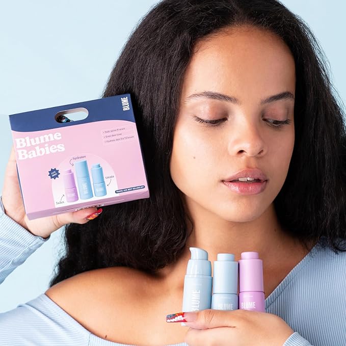 Blume Babies Travel Size Skincare - Skincare Gift Set Includes Meltdown Acne Oil, Milky Fade Dark Spots Serum, and Meltdown Gel Cream Face Moisturizer for Acne and Blemish Prevention (3 Count)-Velvo Beauty