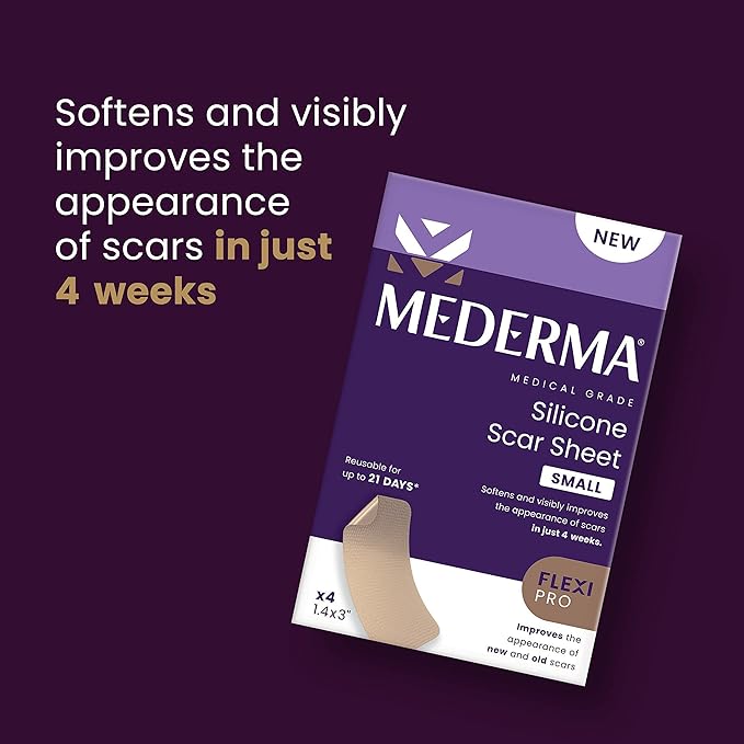 Mederma Scar Sheets and Oil Bundle; Improves Appearance of Scars and Stretch Marks; 4 Reusable Silicone Sheets and 3.4oz Fast Absorbing Botanical Oil-Velvo Beauty