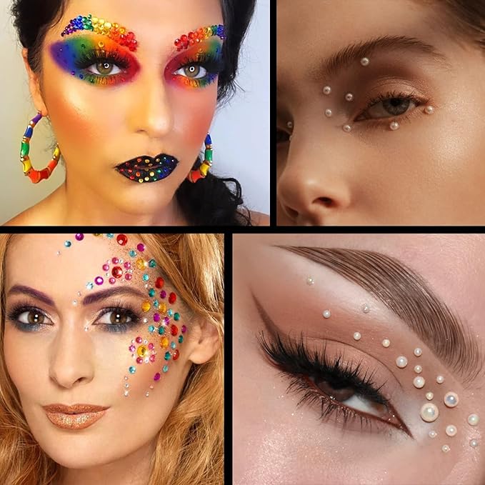 Flat Back Rhinestone+Half Round Pearl Kits Colorful Rhinestones+White AB+Beige AB Pearls With Picker Pencil And Tweezer For Home DIY And Professional Use-Velvo Beauty