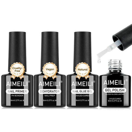AIMEILI Nail Dehydrator Primer Nail Glue Blooming for Gel Nail Polish 4pcs, Cruelty Free, Vegan, U V LED Nail Art-Velvo Beauty