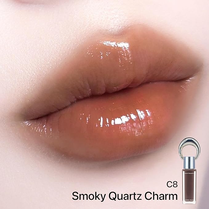 ENTROPY Makeup 2-in-1 Charm Shiny Glowy Lip & Cheek Gloss Tint Keychain, High Pigment Glossy Lip Color & Plumping Gloss, C8 Smoky Quartz Charm-Velvo Beauty