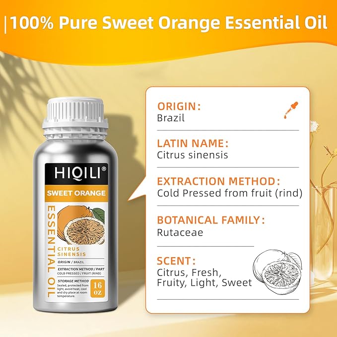 HIQILI 16 Fl Oz Orange Essential Oil, Pure and Natural for Diffuser, Skin - 500ML-Velvo Beauty
