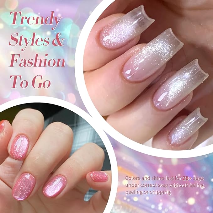 Born Pretty Magnetic Gel Nail Polish Pastel Cat Magnetic Eye Gel Polish Glitter Shimmer Auroras Magnetic Gel Nail Art Manicure Kit 6PCS-Velvo Beauty