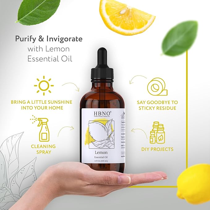 HBNO California Bottled Lemon Essential Oil 4 fl oz (120ml) - Natural & Premium Grade - Lemon Essential Oil for Cleaning-Velvo Beauty