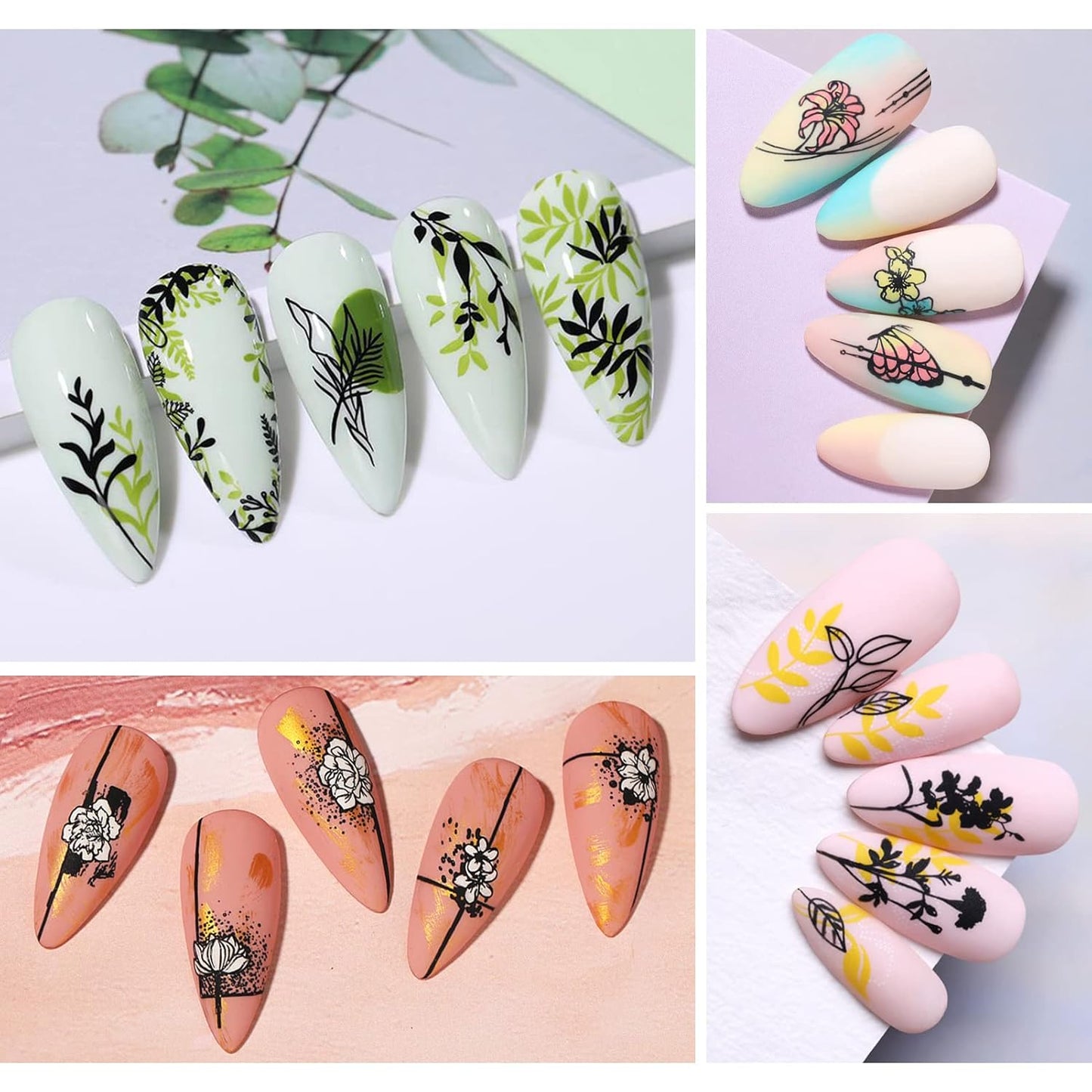 BORN PRETTY Stamping Temeplates Nail Art Stamping Plates Flower Leaves Theme Nail Image Plates Nail Manicuring DIY Printing Tools 4PCS-Velvo Beauty