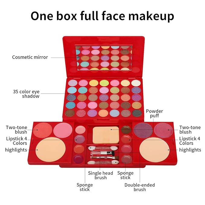 All-in-One Makeup Gift Set Travel Makeup Kit Complete Starter Makeup Bundle Lipgloss Lipstick Concealer Blushes Powder Eyeshadow Palette Cosmetic Palette for Teen Girls & Adults #10-Velvo Beauty