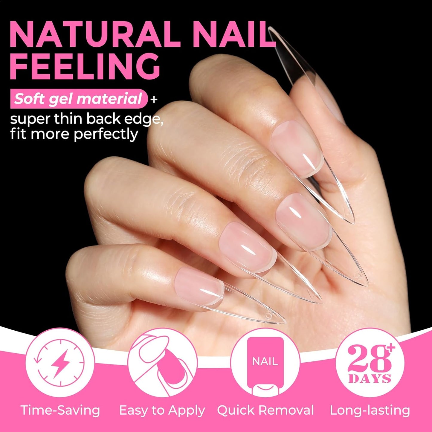 UNA GELLA Long Stiletto Gel Nail Tips: 216pcs Stiletto Almond Fake Nails Pre-Shape Long Almond Press Ons for Full Cover Acrylic French False Nails for Nail Extension Nail Art DIY Salon 12 Sizes-Velvo Beauty