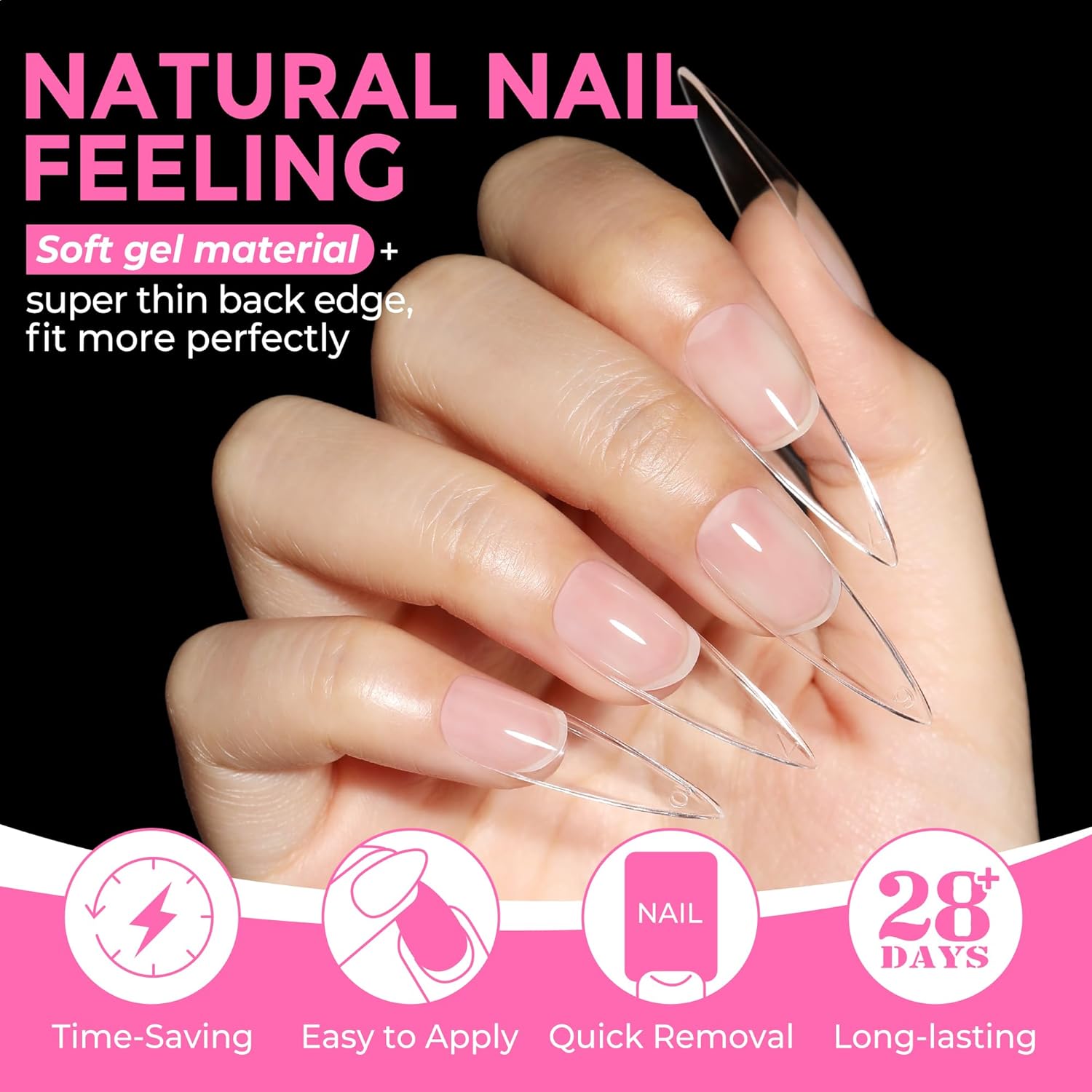 UNA GELLA Long Stiletto Gel Nail Tips: 216pcs Stiletto Almond Fake Nails Pre-Shape Long Almond Press Ons for Full Cover Acrylic French False Nails for Nail Extension Nail Art DIY Salon 12 Sizes-Velvo Beauty