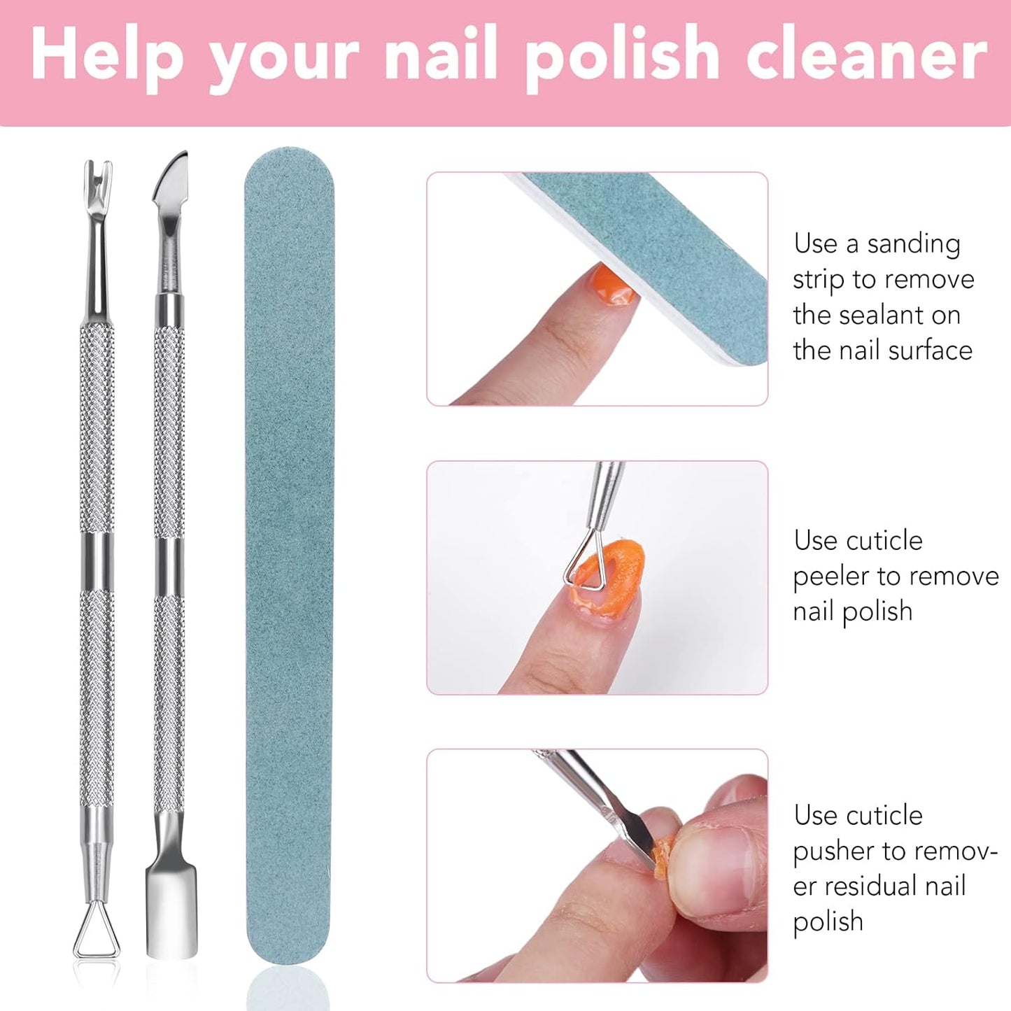 Gel Nail Polish Remover 3 Pack Professional Gel Polish Remover Non-Irritating Quick Easy,Gel Remover Tools Kit Nail File Cuticle Pusher Nail File Grit,No Need For Foil Soaking Or Wrapping-Velvo Beauty