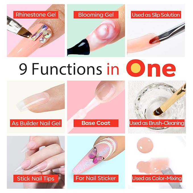 modelones Nail Glue for Nail Tips, 9 in One Glue for Press Ons, Clear Tips, Need U V Light Cured, 15ML-Velvo Beauty