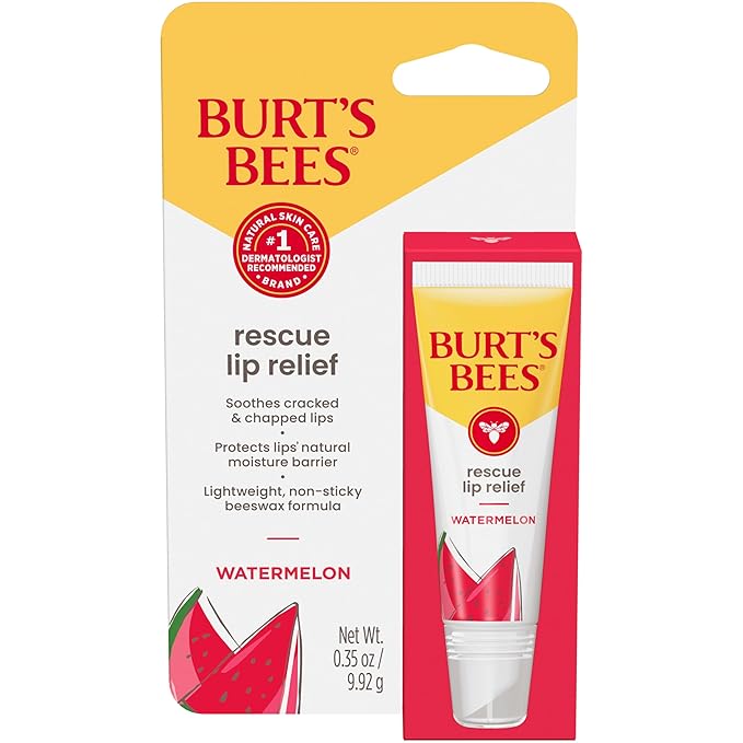 Burt's Bees Rescue Lip Relief, Watermelon, Hydrating Lip Balm for Dry Cracked Lips, with Responsbily Sourced Beeswax and Shea Butter, 100% Natural Origin, 1 Squeezy Tube, 0.35oz-Velvo Beauty