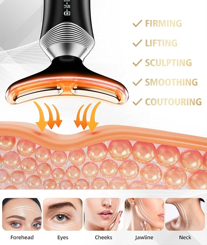 9-in-1 Red-Light-Therapy-for-Face-and-Neck, Portable Facial Massager Tool with Adjustable Vibration & Thermals for Wrinkles, Double Chin, Black-Velvo Beauty