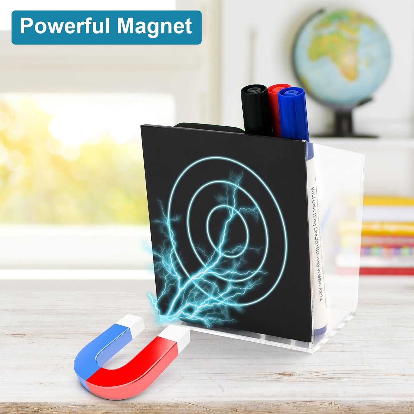 Magnetic Pen Holder, Acrylic Dry Erase Marker Holder, Large Capacity Pencil Holder for Whiteboards, Fridge, Lockers Office School Supplies (Clear & 1 Compartments)-Velvo Beauty