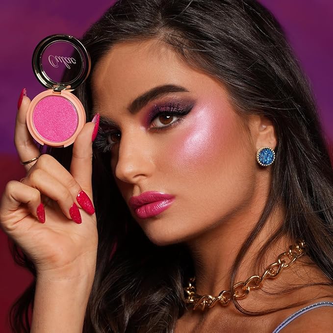 Oulac Luminisers Powdery Blusher for Cheeks Face Glow,Brighten Skin As Highlighter Makeup, Shimmer Blusher,Buildable and Vegan Cosmetics,4.8g F12 Razzmatazz-Velvo Beauty