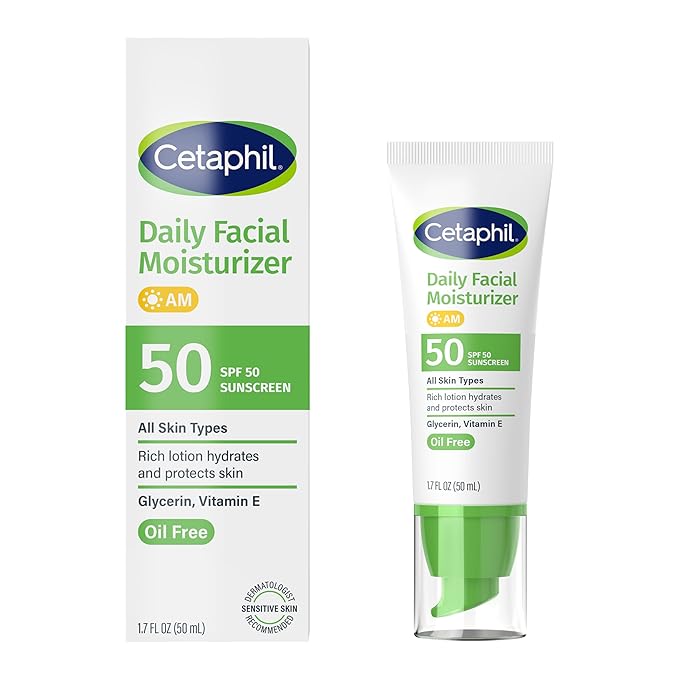 Cetaphil Daily Facial Moisturizer SPF 50, 1.7 Fl Oz (Pack of 2), Gentle Facial Moisturizer For Dry to Normal Skin Types, No Added Fragrance, Dermatologist Recommended (Packaging May Vary)-Velvo Beauty