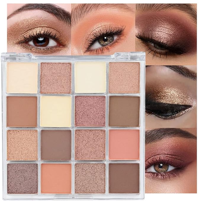 16 Girds Colorful Matte Shimmer Eyeshadow Palette for Eye Makeup,High Pigmented Eye Shadow Primers Powder Palet de sombras de ojos-Glitter Nude#-Velvo Beauty