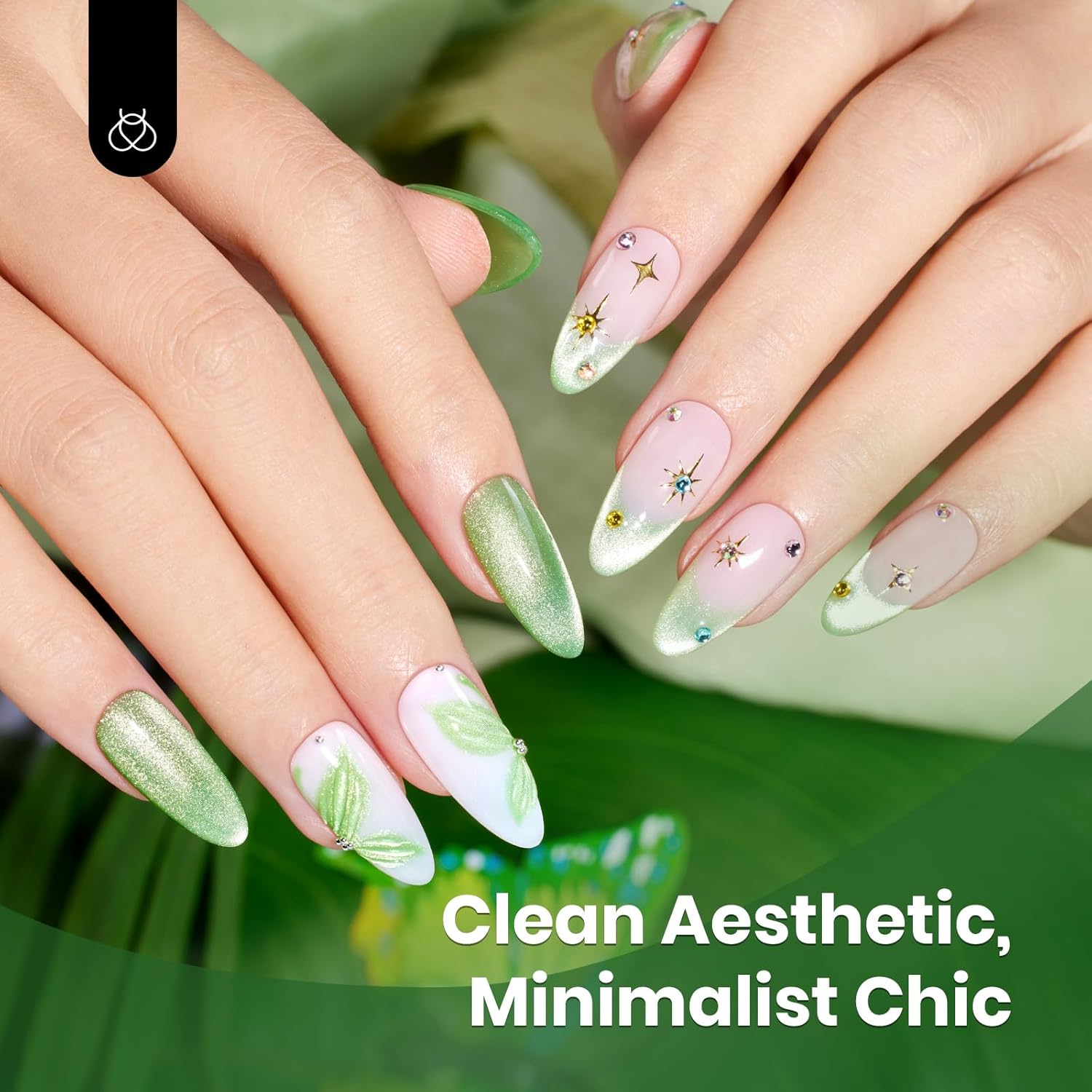 Beetles Green Cat Eye Gel Polish, 15ML Light Green Glass Cat Eye Glitter Gel Polish with Magnet Shimmer Translucent Sheer Color Soak Off UV Lunar Gleam Series French Nail Art Gift for Women-Velvo Beauty