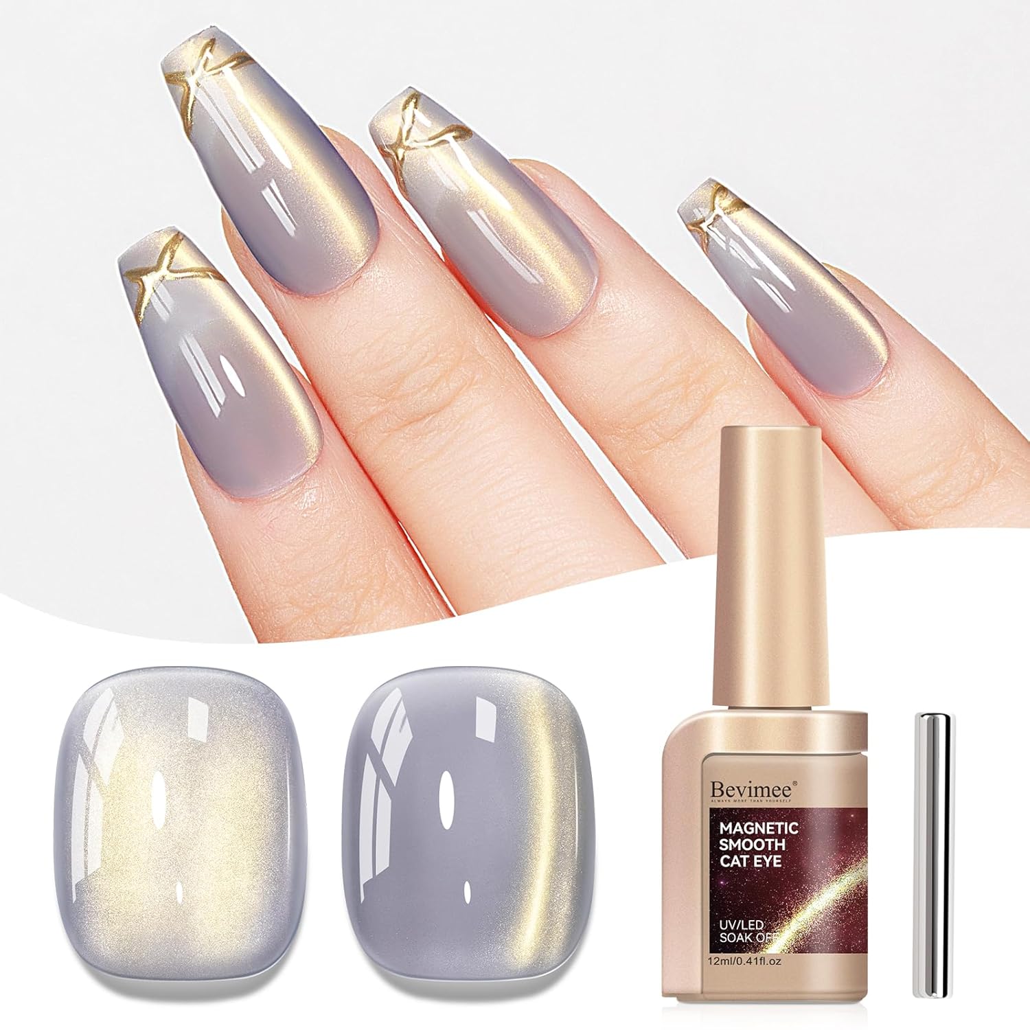Cat Eye Gel Polish Silver Glass Jelly Magnetic Nail Polish Gel Smoothie Glitter Gloss Shine Holographic Color Velvet UV Gel Polish For Nail Art Manicure DIY At Home 12ml-Velvo Beauty