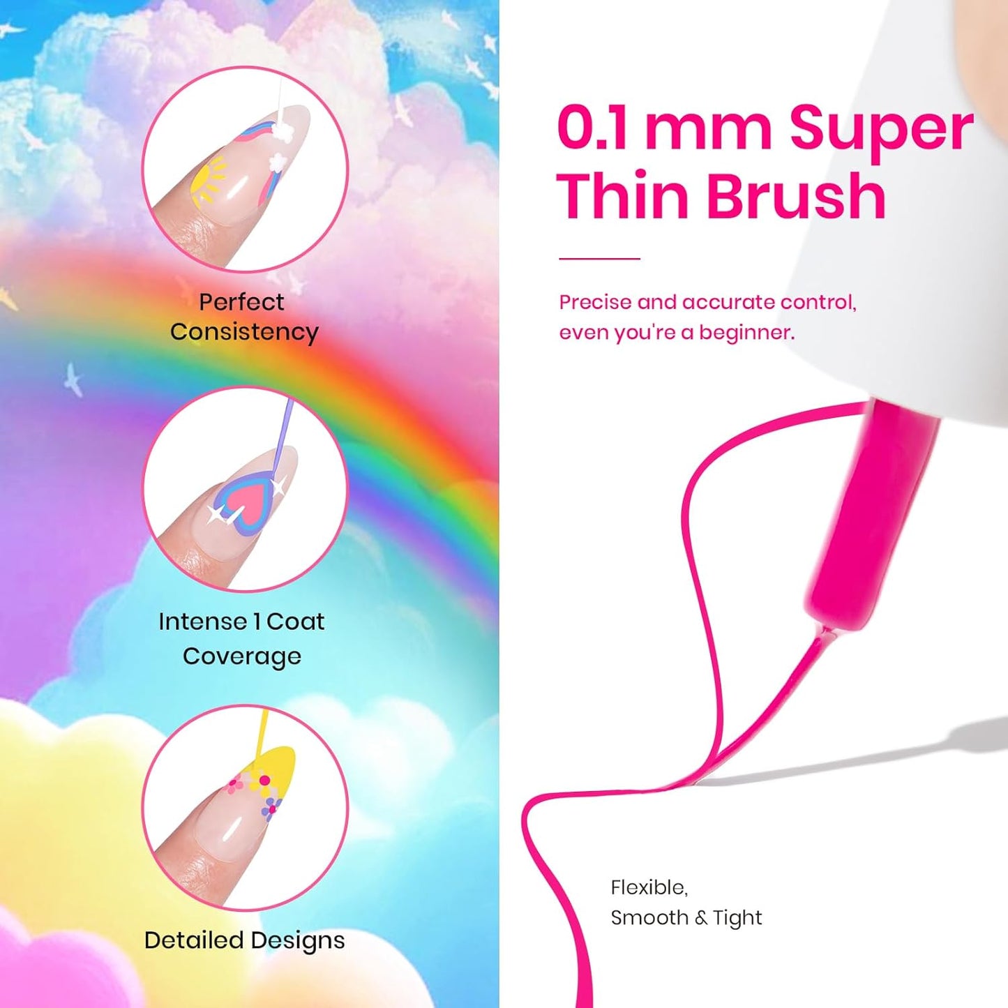 Beetles Summer Rainbow Nail Art Gel Liner Set, 12 Colors Neon Gel Nails Polish Pink Orange Blue Yellow Swirl Nails Built Thin Nail Art Brush in Bottle Soak Off Uv Lamp Manicure Salon Gifts for Women-Velvo Beauty