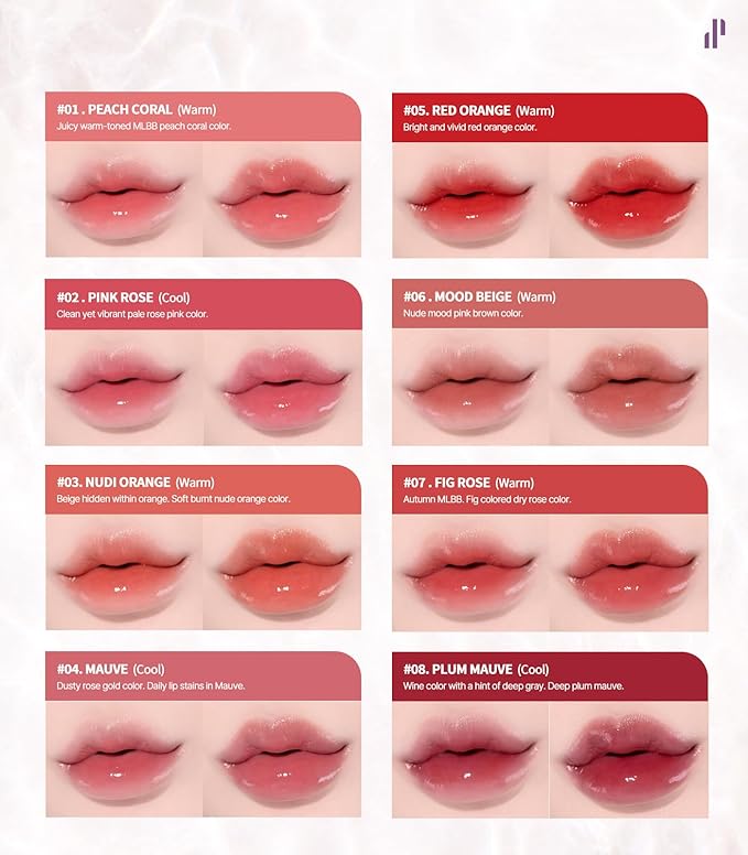 Heart Percent Dote On Mood Pure Glow Tint, Watery & Lightweight Moisturizing Lip Stain Long Lasting Liquid Lipstick 6.8g, 16.Geek & Mauve-Velvo Beauty