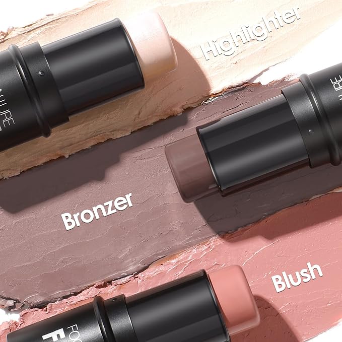 FOCALLURE 3 Pcs Cream Contour Sticks,Shades with Highlighter & Bronzer & Blush,Non-greasy Long-wear Face Contouring Pen,Easy to Sculpt the Face and Create a Lightweight Finishing Makeup,FAIR-LIGHT-Velvo Beauty