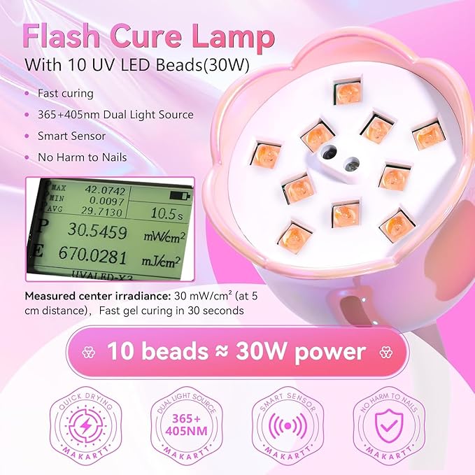 Makartt UV LED Nail Lamp - Mini UV Light for Gel Nails Polish Fast Curing Goosenecks Lamp 30W Rechargeable LED Nail Light Nail Dryer with 4 Timers & Auto Sensor for Salon Home DIY Use-Velvo Beauty