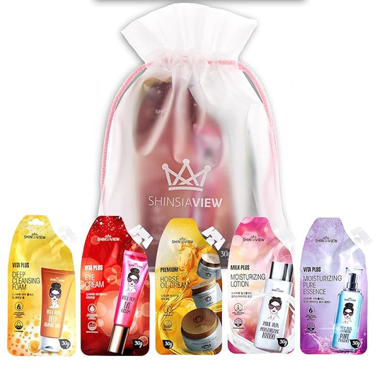 Skin Hydrating Kit Travel Mini Size 5 STEP Skincare Set for Healthier 30 Days Supply with Pouch-Velvo Beauty