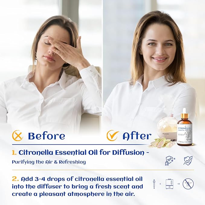 HIQILI 1 Fl Oz Citronella Essential Oil, 100% Pure Undiluted for Aromatherapy Diffuser for Home - 30ML-Velvo Beauty