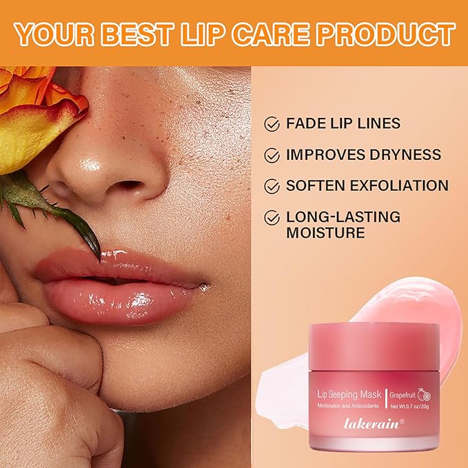 Lip Mask Sleeping,Nourish Hydrate Lip Mask,Lip Oil,Lip Balm, Lip Skin Care,Hydrating, Moisturizing Lip Lines Night Sleep Anti-chapped Lip Cream (Grapefruit)-Velvo Beauty