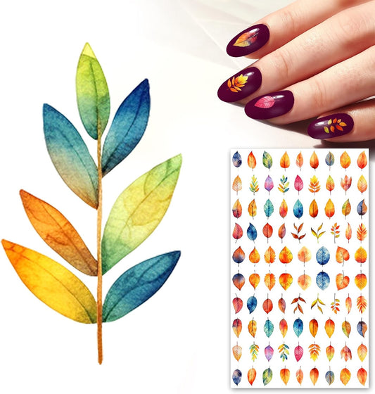Nail Stickers Decals (5 Sheets) FLONZNAIL Amazing Watercolour Rainbow Leaves Vintage Styled Nail Decor-Velvo Beauty