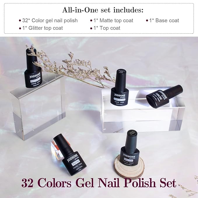 JODSONE Gel Nail Polish Shiny High Gloss Surface Strengthening Glitter Minimalistic Artistic Creation Starter Set 36 Pieces-Velvo Beauty