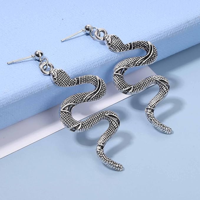 Punk Snake Earrings Silver Snake Dangle Earrings Serpent Drop Earrings Gothic Earrings Jewelry for Women and Girls-Velvo Beauty