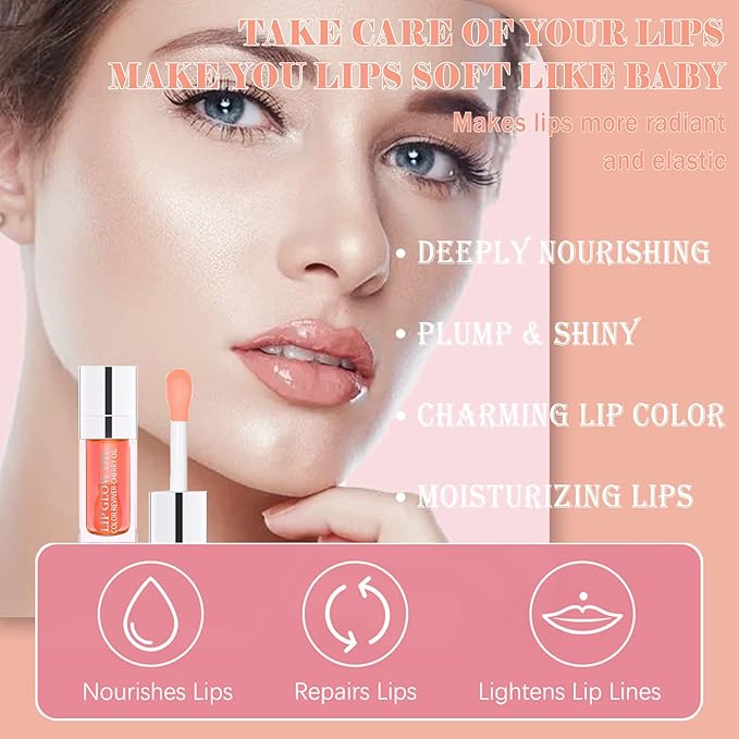 Lip Oil Hydrating Tinted Lip Balm, Plump Lip Gloss Lip Care Transparent Toot Lip Oil Tinted, Glass Lip Glow Oil Fresh Texture & Non-sticky, Nourishing Repairing Lightening Lip Lines Lip Care (001#)-Velvo Beauty