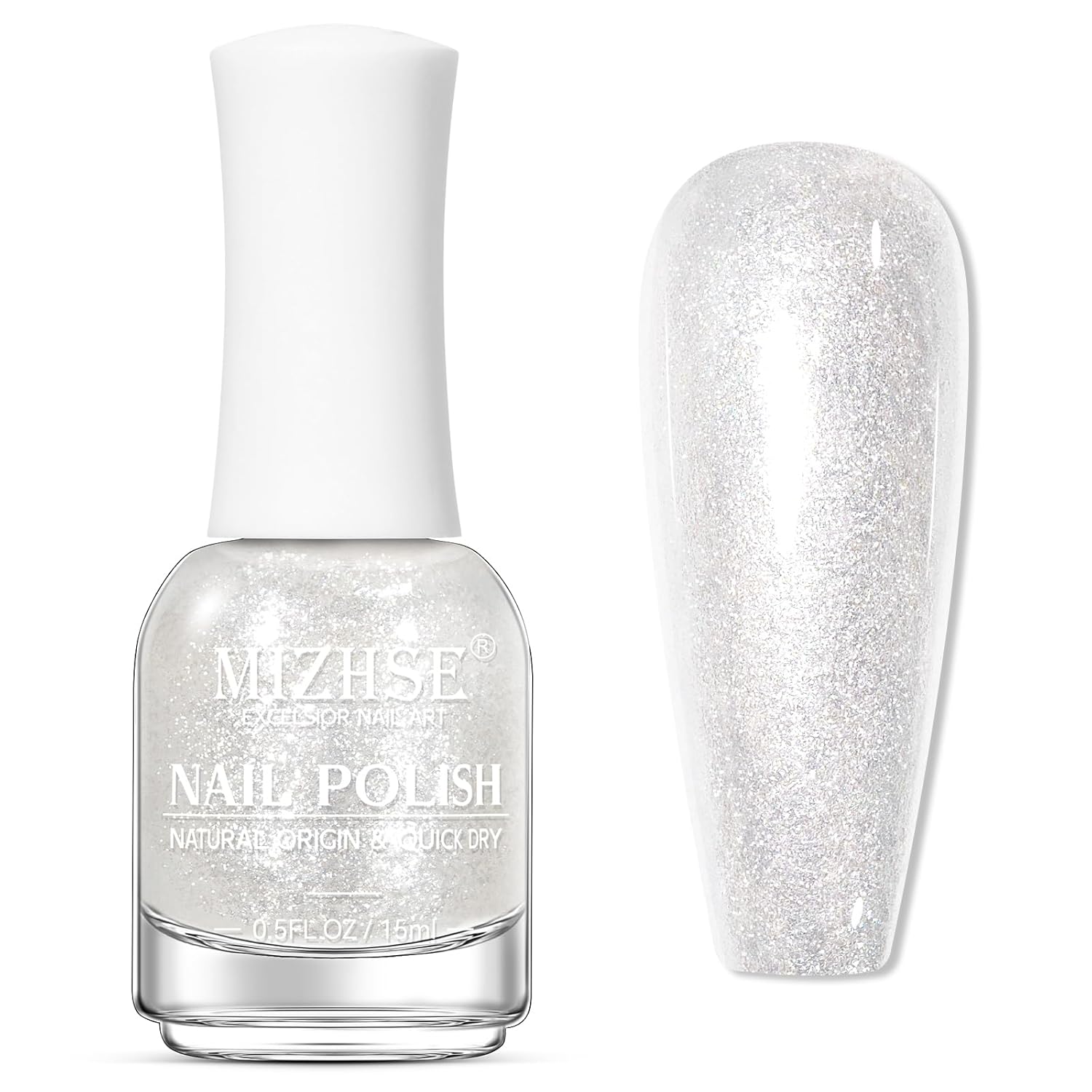 MIZHSE Translucent Shimmering Nail Polish, Quick Dry Clear Glitter White Nail Polish Air Dry Fast, 15ml High Glossy Sparkly Shiny Nail Art Salon Manicure Home-Velvo Beauty